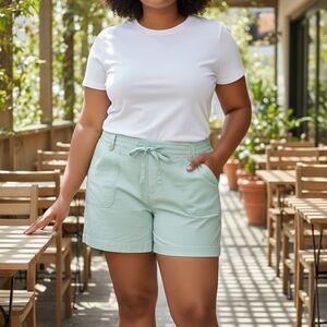 TORRID | Light Green Linen Blend Pull On Patch Pocket Drawstring Shorts | 22